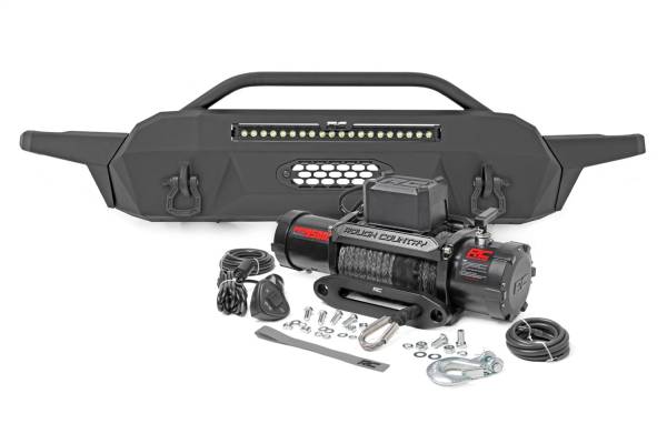 Rough Country - Rough Country High Clearance Bumper Front Hybrid 20 in. Black w/LED w/PRO9500S Winch  -  10722 - Image 1