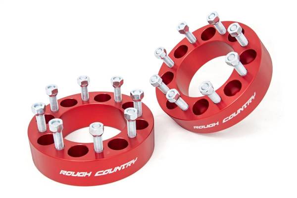 Rough Country - Rough Country Wheel Spacer Pair 2 in. Bolt Pattern 8 on 6.5 in. Preinstalled Studs Red  -  1095RED - Image 1
