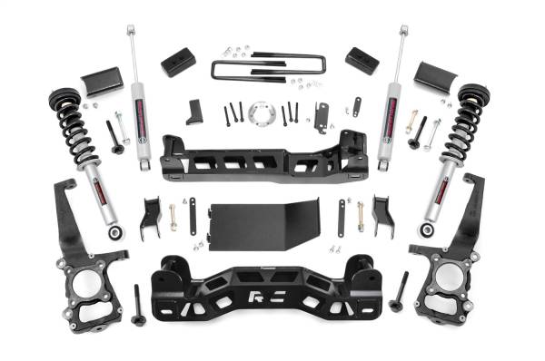 Rough Country - Rough Country Suspension Lift Kit 4 in. Black Series Front Lifted Knuckles Upper Strut Spacers Front/Rear Cross Member  -  57431 - Image 1