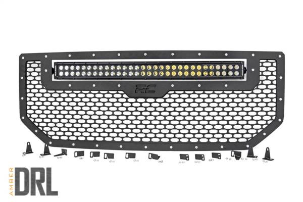 Rough Country - Rough Country Mesh Grille w/LED 30 in. Dual Row Black Series LED w/Amber DRL  -  70158BDA - Image 1