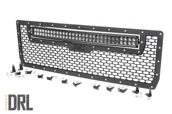 Rough Country - Rough Country Mesh Grille w/LED 30 in. Dual Row Black Series LED w/Amber DRL  -  70190BDA - Image 1