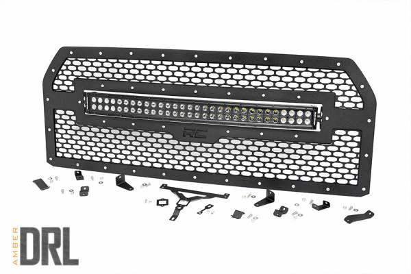Rough Country - Rough Country Mesh Grille w/LED 30 in. Dual Row Black Series LED w/Amber DRL  -  70193BDA - Image 1