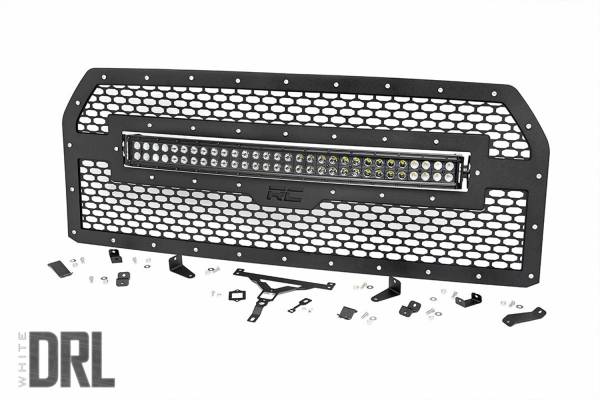 Rough Country - Rough Country Mesh Grille w/LED 30 in. Dual Row Black Series LED w/Cool White DRL  -  70193DRL - Image 1