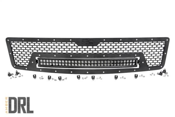 Rough Country - Rough Country Mesh Grille w/LED 30 in. Dual Row Black Series LED w/Amber DRL  -  70196BDA - Image 1