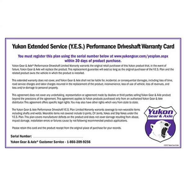 Yukon Gear - Yukon Gear Yukon Extended Service plan for Performance Driveshaft  -  YESDS - Image 1