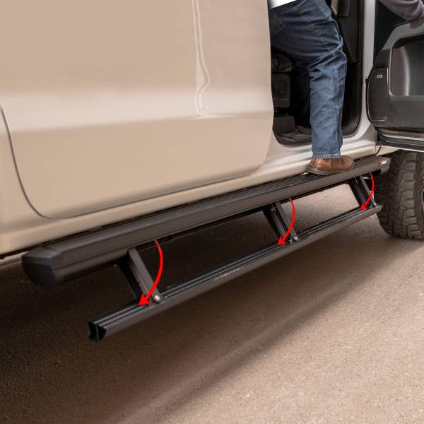 ARIES - ARIES ActionTrac 83.6" Powered Running Boards, Select Silverado, Sierra, Crew Cab CARBIDE BLACK POWDER COAT - 3047902 - Image 1