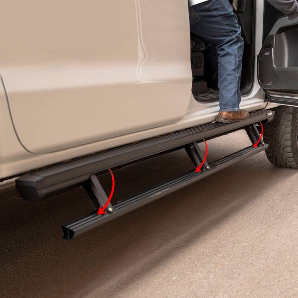 ARIES - ARIES ActionTrac 83.6" Powered Running Boards, Select Toyota Tacoma Crew Cab CARBIDE BLACK POWDER COAT - 3047953 - Image 1
