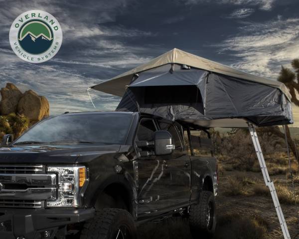 Overland Vehicle Systems - Overland Vehicle Systems Roof Top Tent 4 Person Extended Roof Top Tent Dark Gray Base With Green Rain Fly With Bonus Pack Nomadic - 18049936 - Image 1