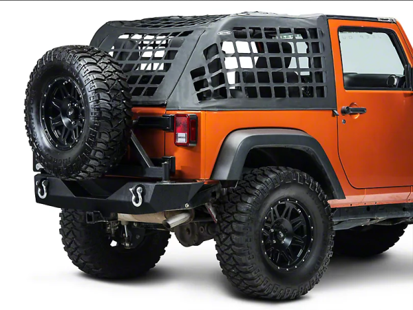 '07-'18 Jeep Wrangler JK Exterior Cargo Net; C-RES; Mounts Into Factory Belt Rail Channel and Straps Around Roll Bar; OE Soft Top Material - Image 1
