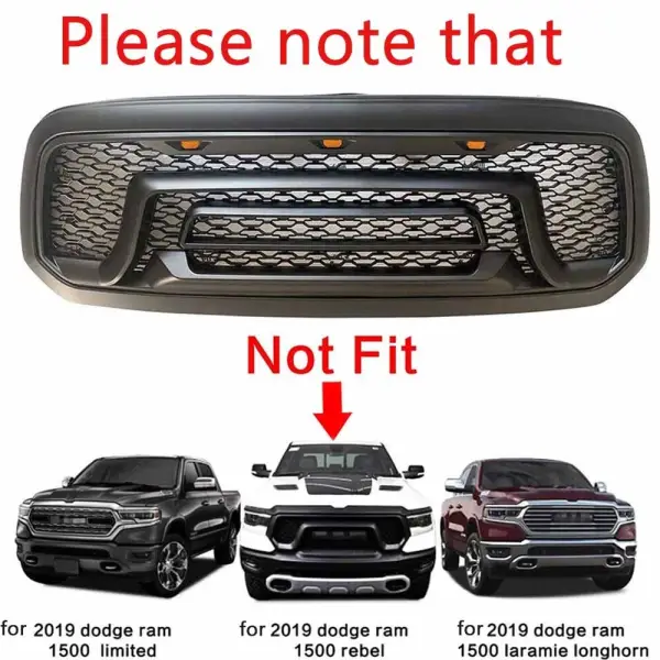 Front Bumper Grill Honeycomb Rebel Style Black ABS For Dodge RAM 1500 2013-18 - Image 1