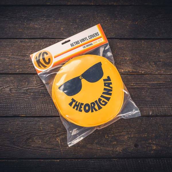 KC Hilites - KC HiLiTES Retro 8in Round Yellow Vinyl Light Cover w/ Black KC The Original Logo (Pair) | 5805 - Image 1