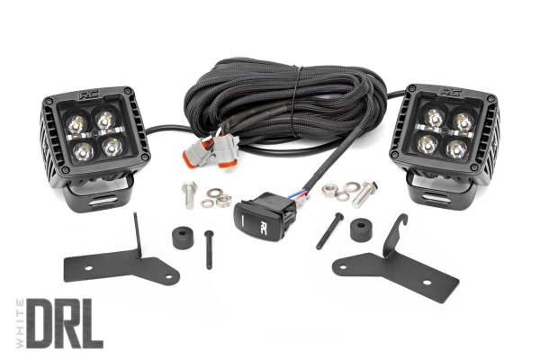 Rough Country - LED Light Kit - Hinge Mount - 2 in. Black Pair - White DRL - Jeep Gladiator JT/Wrangler JL (18-25) | 70052DRL - Image 1