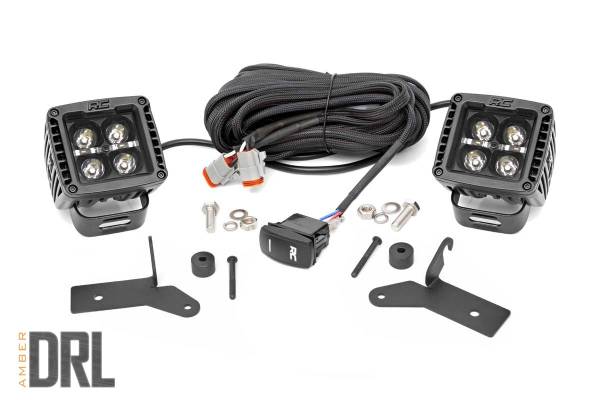 Rough Country - Rough Country - LED Light Kit - Hinge Mount - 2 in. Black Pair - Amber DRL - Jeep Gladiator JT/Wrangler JL (18-25) | 70052DRLA - Image 1