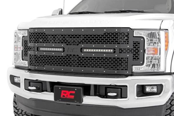 Rough Country - Rough Country - Mesh Grille - 12 in. Dual Row LED - Black - Ford F-250/F-350 Super Duty (17-19) | 70216 - Image 1