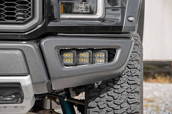 Rough Country - Rough Country - LED Light Kit - Fog Mount - Triple 2 in. Black Pair - White DRL - Ford Raptor (17-20) | 70700DRL - Image 1