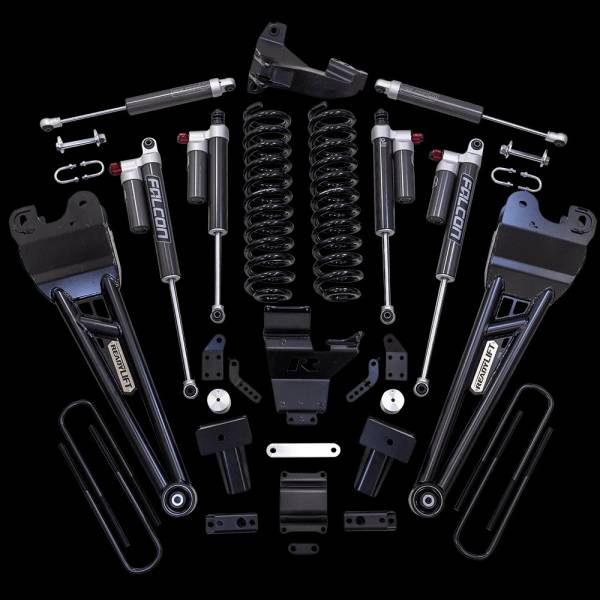 4" COIL SPRING SUSPENSION SYSTEM WITH FALCON MAX3.3 SHOCKS AND RADIUS ARMS - 2023-2025 FORD SUPER DUTY F250/F350 4WD | 43-23440 - Image 1
