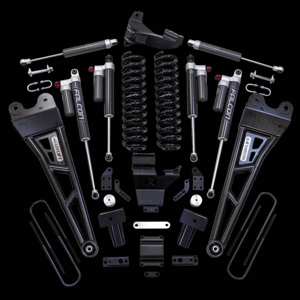 4" COIL SPRING SUSPENSION SYSTEM WITH FALCON MAX3.3 SHOCKS AND RADIUS ARMS - 2017-2022 FORD SUPER DUTY F250/F350 4WD | 43-27440 - Image 1