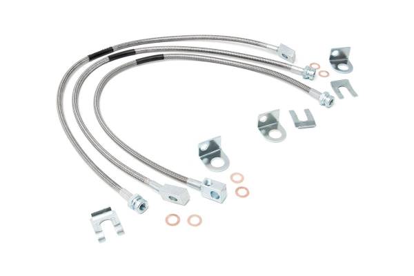 Rough Country - Rough Country - Jeep Front & Rear Stainless Steel Brake Lines - 4-6in Lifts (XJ/YJ/TJ) | 89715 - Image 1