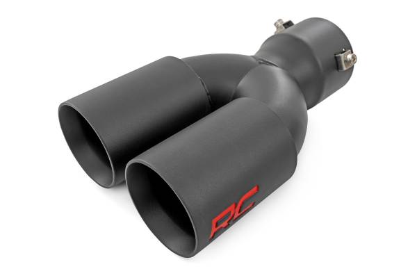 Rough Country - Rough Country - Exhaust Tip - Black - Red RC Logo - 2.5-3 Inch Pipe Single Inlet - Dual Outlet | 96050 - Image 1