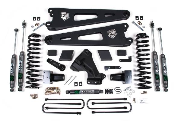 Zone Offroad - 5 Inch Lift Kit w/ Radius Arm | Ford F250/F350 Super Duty (2023-2026) 4WD Diesel | Block Kit With Factory Overload | FOX 2.0 Adventure Series | Zone Offroad - Image 1