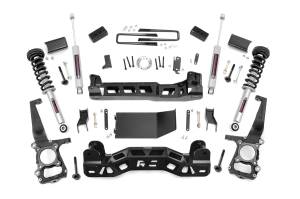 Rough Country Suspension Lift Kit 4 in. Black Series Front Lifted Knuckles Upper Strut Spacers Front/Rear Cross Member  -  57431