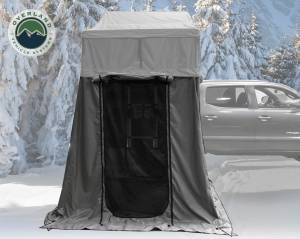 Overland Vehicle Systems - Overland Vehicle Systems Roof Top Tent Extended 3 Person Roof Top Tent With Annex White/Dark Gray Rain Fly Black Cover Nomadic Arctic - 18031926 - Image 14