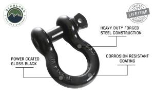 Overland Vehicle Systems - Overland Vehicle Systems Recovery Shackle 3/4 Inch 4.75 Ton Steel Gloss Black - 19019901 - Image 4