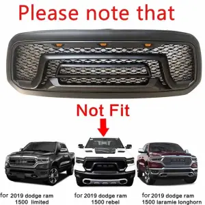 Front Bumper Grill Honeycomb Rebel Style Black ABS For Dodge RAM 1500 2013-18 - Image 1