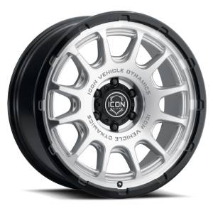 ICON - ICON Alloys Rancho 20x9 / 6x5.5 / 0mm / 5in BS Silver Machined w/ Gloss Black Lip Wheel | 8420908350SMGB - Image 1