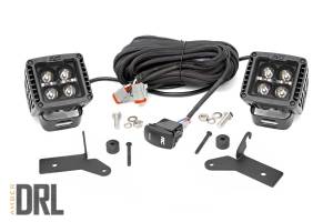 Rough Country - LED Light Kit - Hinge Mount - 2 in. Black Pair - Amber DRL - Jeep Gladiator JT/Wrangler JL (18-25) | 70052DRLA